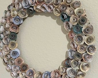 Paper Rosette Wreath | Pastel Colors | Paper Wreath | Thin Wreath | Home Decor