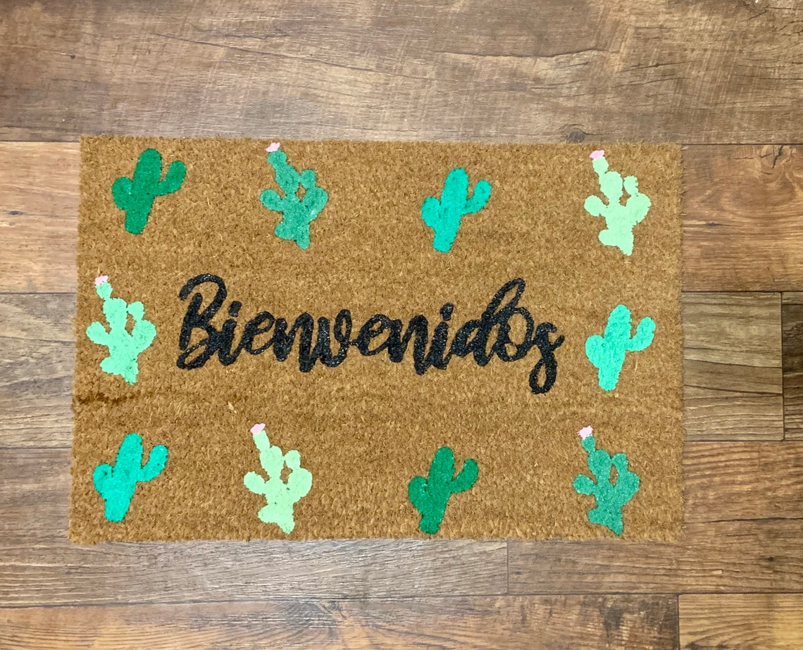 Spanish Doormat Bienvenidos Spanish Mat Cactus Etsy New Zealand