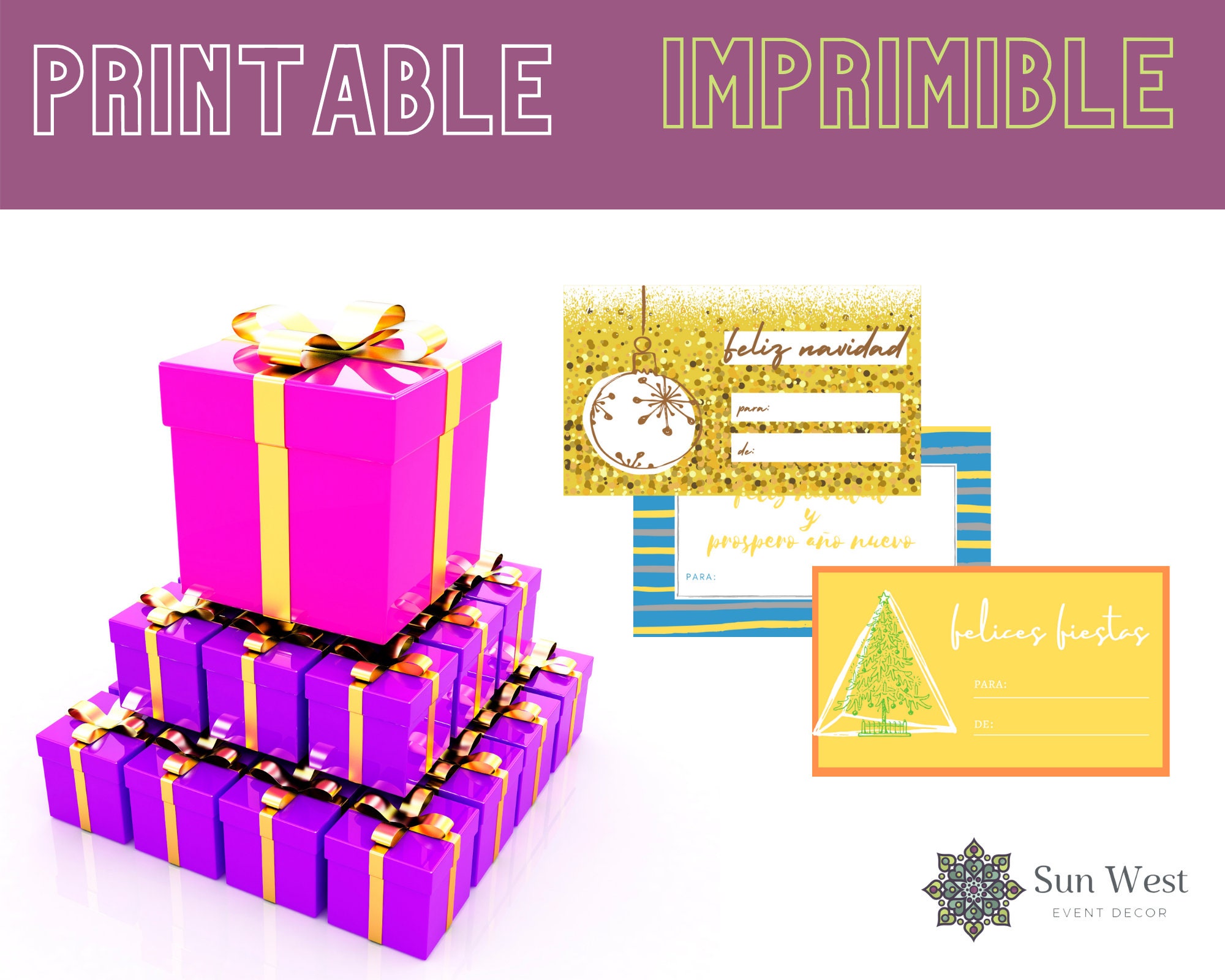 Spanish Christmas Gift Tags Printable Gift Labels Bright | Etsy