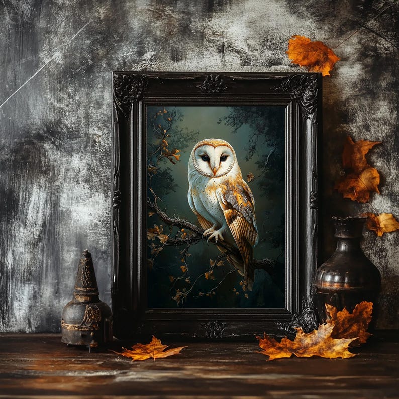 Majestic Barn Owl Art | Dark Academia Owl Print, Vintage Owl Wall Decor ...