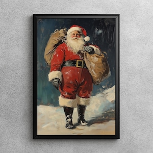 Vintage Santa Claus | Christmas Wall Art, Santa Oil Painting, Xmas Decor, Santa Art Print, Nostalgic Christmas Artwork