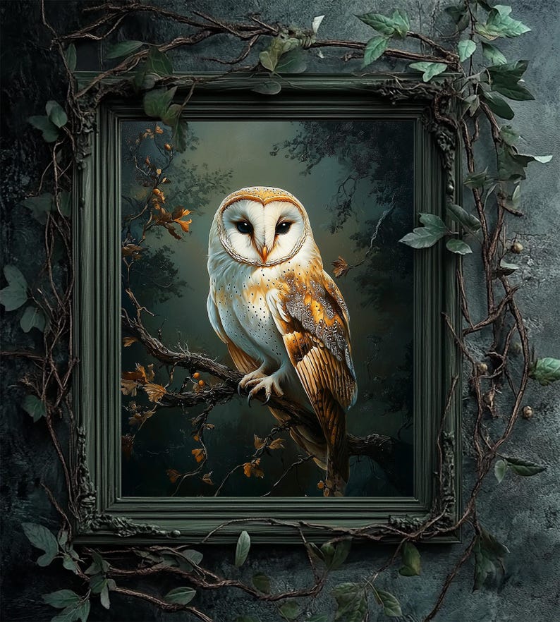 Majestic Barn Owl Art | Dark Academia Owl Print, Vintage Owl Wall Decor ...