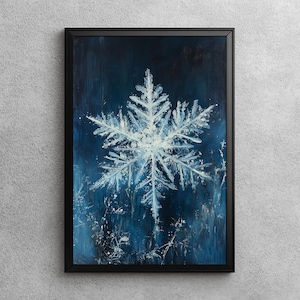 Vintage Christmas Snowflake | Winter Wall Art Print, Christmas Oil Painting, Holiday Wall Decor, Christmas Art Print