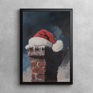 Vintage Santa Hat | Christmas Wall Art Print, Christmas Oil Painting, Winter Wall Decor, Santa Claus Hat Art