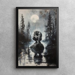 Lone Werewolf | Gothic Werewolf, Dark Cottagecore Artwork, Spooky Werewolf, Dark Academia Aesthetic, Horror Wall Gallery