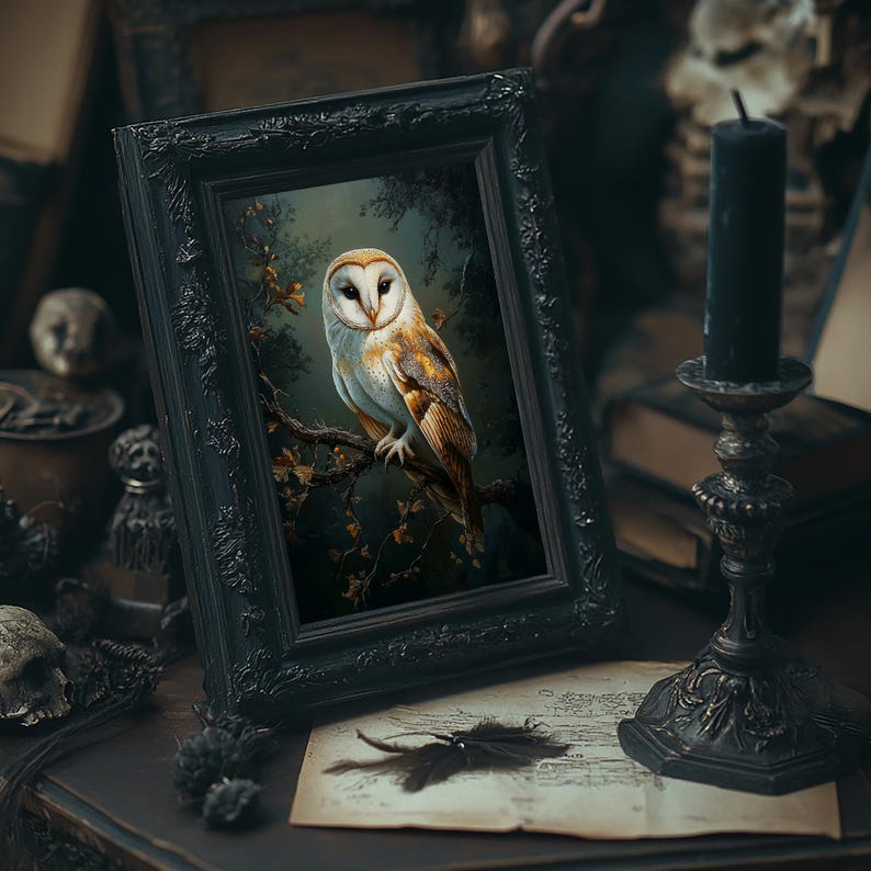 Majestic Barn Owl Art | Dark Academia Owl Print, Vintage Owl Wall Decor ...
