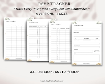 Wedding RSVP Tracker, Guest List Planner, Seating Organizer (Instant Download)