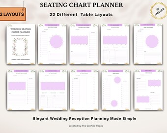Wedding Seating Chart Planner, 22 Layouts, Reception Table Organizer (PDF Download)