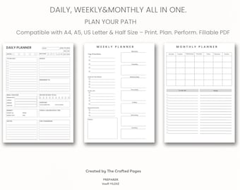 Plan Your Path – Monthly, Weekly & Daily Planner (A4, A5, US Letter, Half Letter)