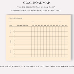 Goal Roadmap – 4 Sizes, 10 Colors – Monthly Goal Tracker