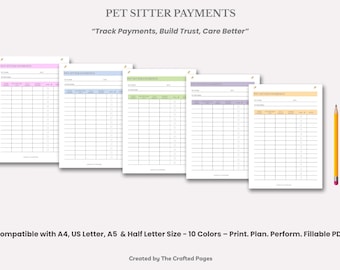 Pet Sitter Payments – Simple Tracking for Stress-Free Payments | 10 Colors, 4 Sizes