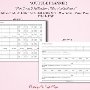 YouTube Planner – 2 Versions – 4 Sizes – Video Content Organizer