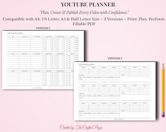 YouTube Planner – 2 Versions – 4 Sizes – Video Content Organizer