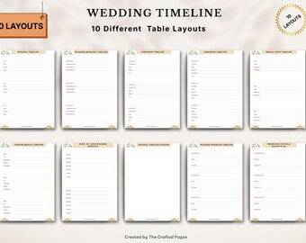 Wedding Timeline Planner, Bridal Schedule Organizer, Reception Layouts (Instant Download)