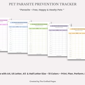 Registro de Prevenção de Parasitas em Animais de Estimação: Diário de Saúde Imprimível (A4, Carta, A5, Meia Carta)