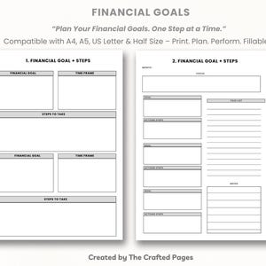 Financial Goals Planner – 2 Pages Printable, Budget & Savings Goals Organizer – A4, A5, US Letter, Half Size