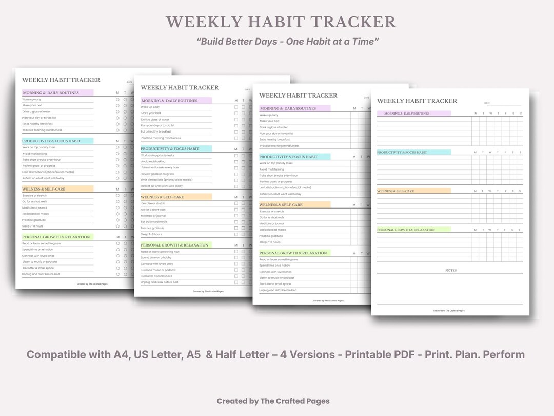 Weekly Habit Tracker – Minimalist Printable Planner (digital Download ...