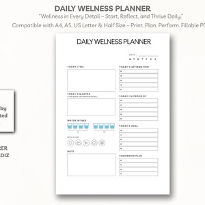 Daily Wellness Planner, Self-Care & Mindfulness Journal Template,a4, a5, us letter, half letter planner, Self-Care Daily Planner