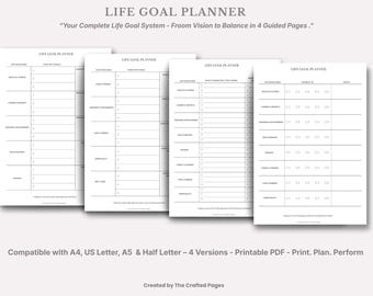 Life Goal Planner – Reflection, Review & Balance (Fillable PDF)- 4 Sizes- 2 Versions