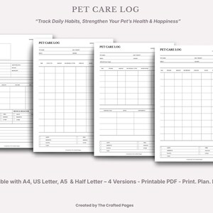 Journal de soin des animaux de compagnie - Suivi quotidien de la santé et de la routine (PDF imprimable)