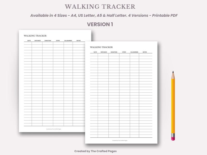 Printable Walking Tracker | Daily Step & Distance Log (PDF)- 4 Sizes- 4 ...