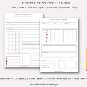 Digital Content Planner: Social Media Tracker (PDF)- 4 Sizes- 2 Versions