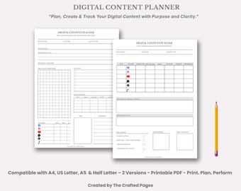 Digital Content Planner: Social Media Tracker (PDF) - 4 dimensioni - 2 versioni