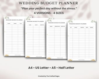 Wedding Budget Planner Printable, Expense Tracker, Finance Organizer (Instant Download)