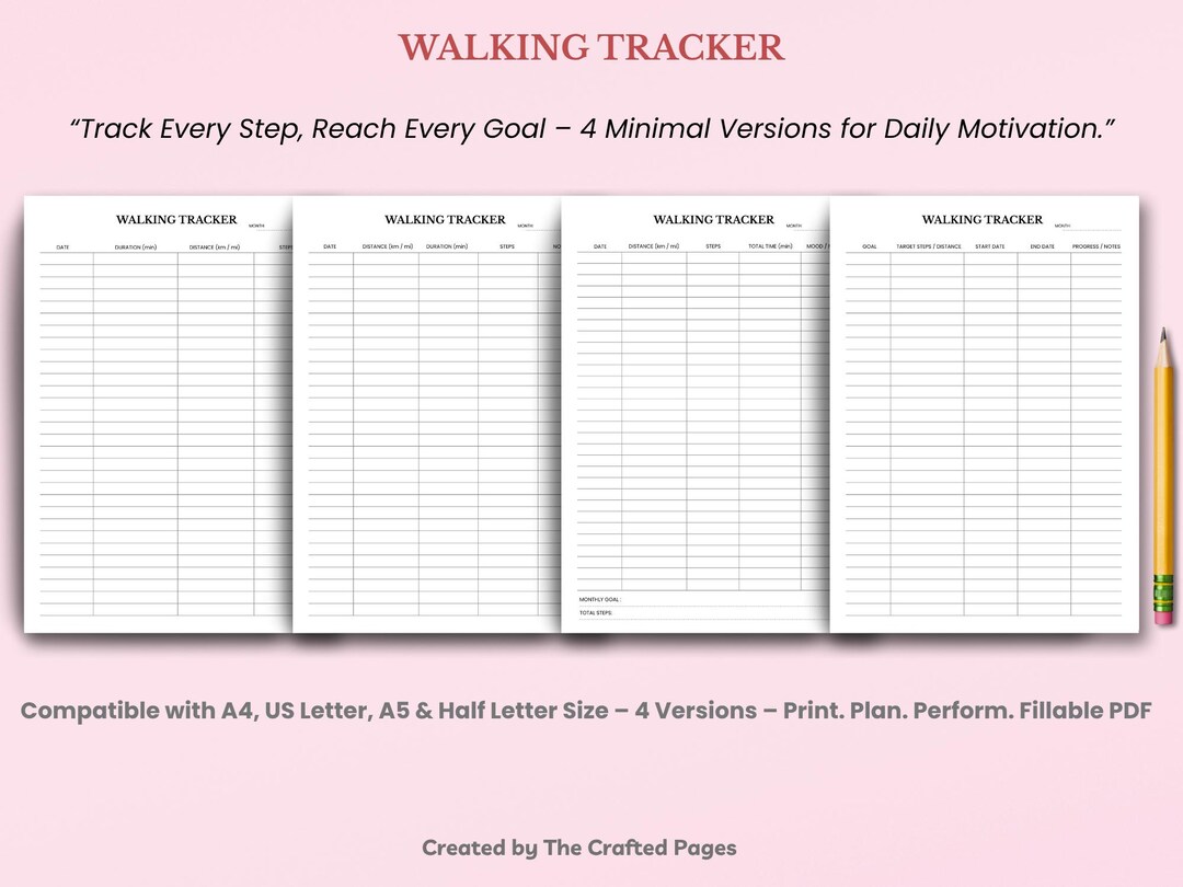 Printable Walking Tracker | Daily Step & Distance Log (PDF) - Etsy ...