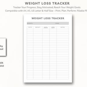 Weight Loss Tracker, Printable Weight Tracker, Weight Loss Journal , Progress Tracker, A5 A4 US Half Size ,Fitness & Wellness Tracker