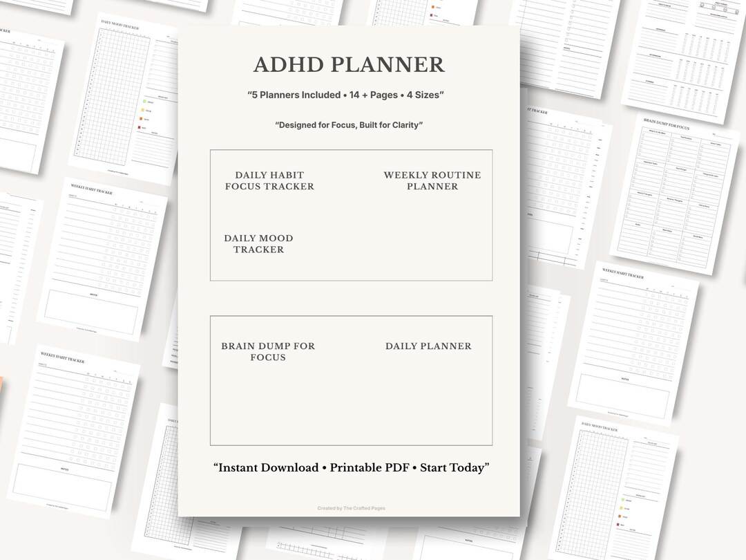 ADHD Planner Bundle, Daily Weekly Routine, Mood Tracker (printable PDF ...