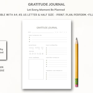 Diario de gratitud, página de reflexión diaria, tamaño carta (A4, A5, EE. UU. + medio tamaño), planificador diario de gratitud, PDF imprimible, registro diario de gratitud.