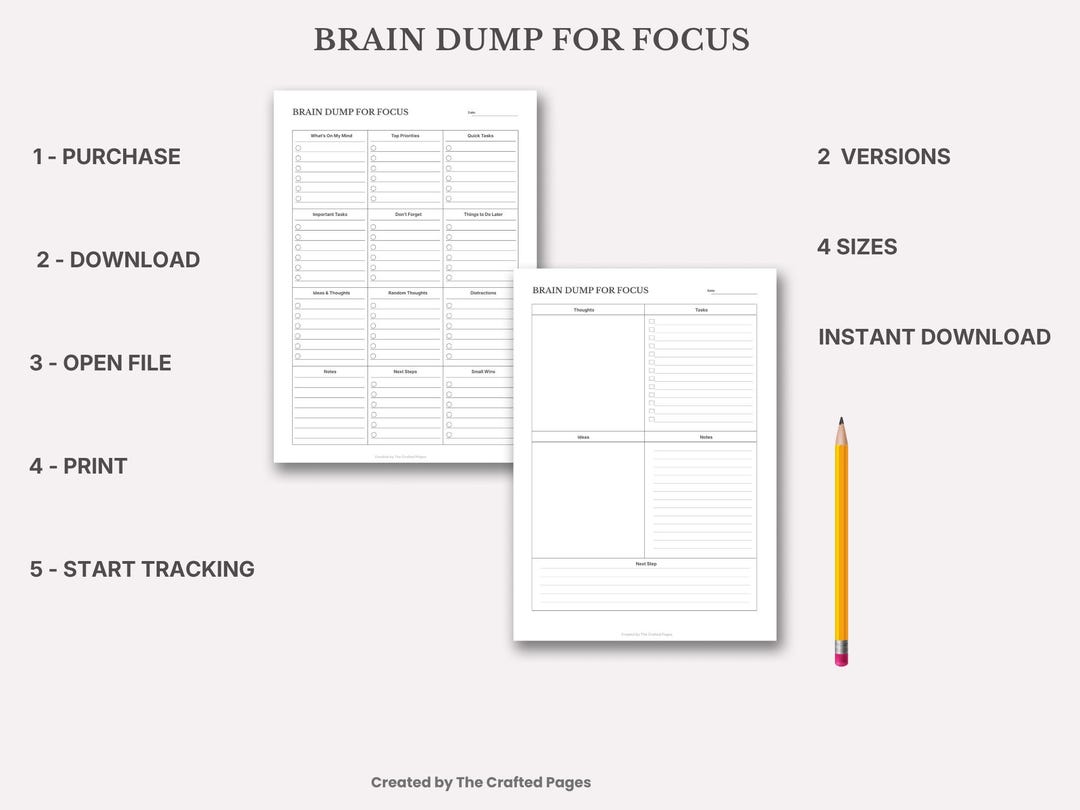 Brain Dump Planner Printable, ADHD Focus Worksheet, Mental Clarity ...