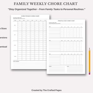 Chore Chart Set – Family Personal Versions – Weekly Daily Planner – PrintableFillable PDF-4 Sizes