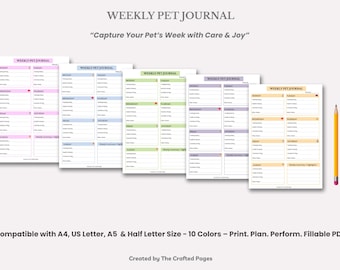 Weekly Pet Journal: Printable Tracker, Health & Care (PDF)