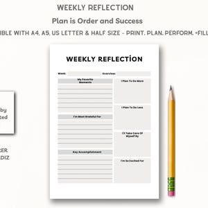 Reflexión semanal, página imprimible, revisión semanal, PDF (A4, A5, tamaño carta, media carta), diario de reflexión semanal
