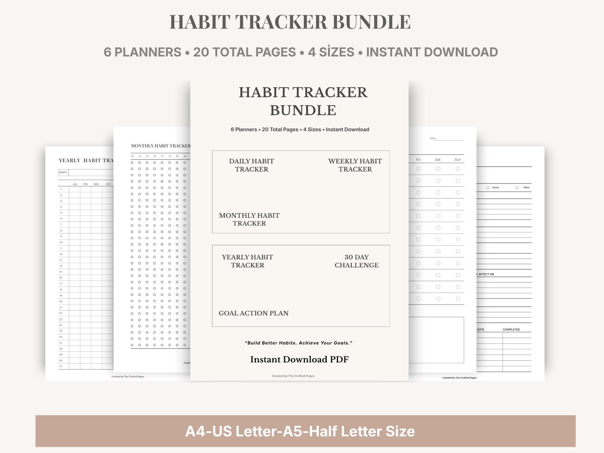 Habit Tracker Bundle, Daily Weekly Monthly Yearly Planner, Goal PDF ...
