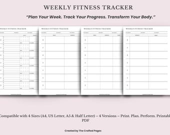 Weekly Fitness Tracker | Printable PDF | 4 Sizes, 4 Versions