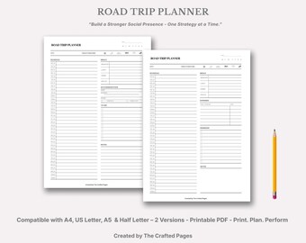 Road Trip Planner Printable | 2 Versions -4 Sizes- Daily Travel Planner PDF