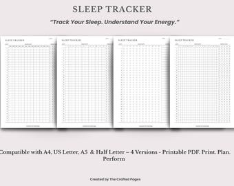 Sleep Tracker Printable, 4 Versions, 4 Sizes, Printable PDF