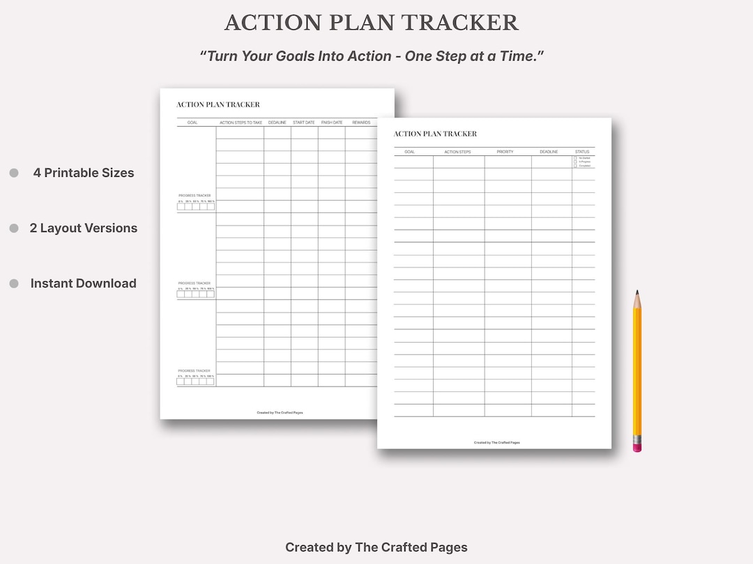Action Plan Tracker – 2 Versions - 4 Sizes – Printable & Fillable PDF ...