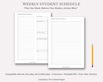 Planificador semanal de horarios para estudiantes: 2 versiones, 4 tamaños