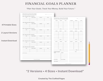 Financial Goals Planner | Monthly Financial Tracker | 2 Pages | Fillable PDF-4 Sizes