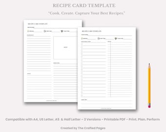 Recipe Card Template – 2 Versions | A4, US Letter, A5 & Half Letter