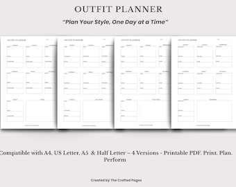 Outfit Planner Printable PDF, Weekly Style Planner–4 Sizes–4 Versions