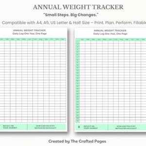 Annual Weight Tracker,Daily Log for 365 Days,A4 A5 US Letter Half Size, Printable Fitness Health Journal