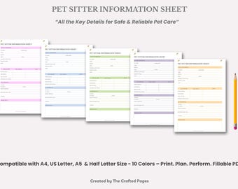 Pet Sitter Information Sheet – All the Care, All in One Place | 10 Colors, 4 Sizes