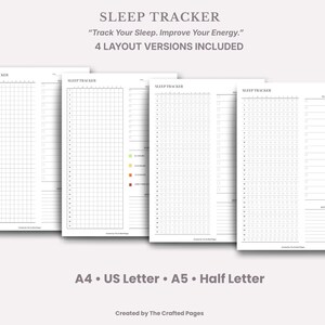 Schlaftracker zum Ausdrucken für das ganze Jahr, Jahresprotokoll der Gewohnheiten (A4, A5, US Letter)