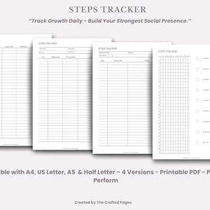 Steps Tracker – 4 Versions, 4 Sizes – Minimalist Step Log Printable