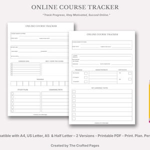 Online Course Tracker – 2 Versions, 4 Sizes (A4, US Letter, A5, Half Letter)